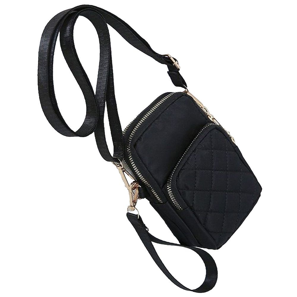 Quilted Light Nylon Black Crossbody Bag Cell Phone Wristlet Adjustable Strap